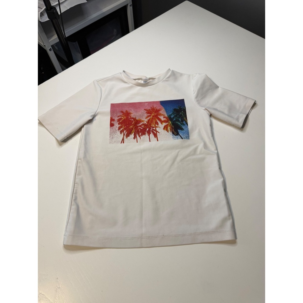 Old Navy Boys White Palm Tree Graphic Rash Guard Swim Shirt Size S 6-7